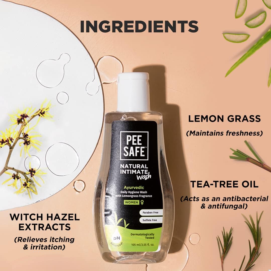 Pee Safe Natural Intimate Wash for Women - Witch Hazel & Tea Tree, 105ml - Image 8