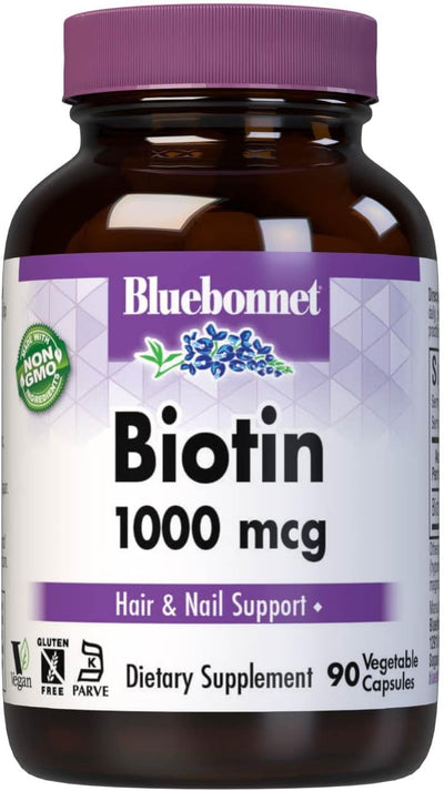 BlueBonnet Biotin 1000 mcg Capsules - Hair & Nail Support, 90 Count