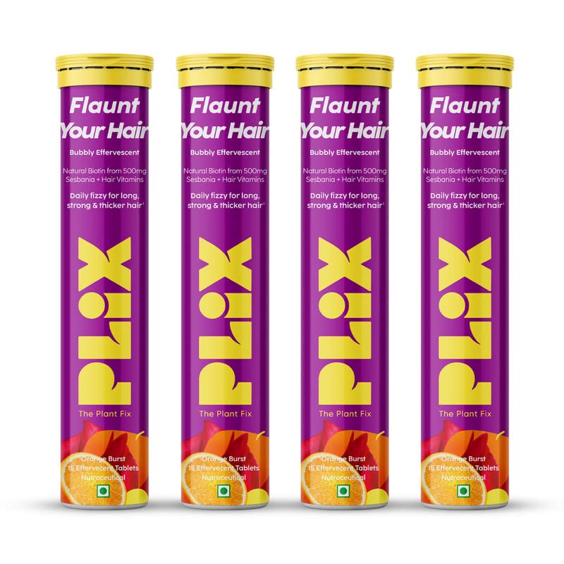 PLIX Vitamin C Immunity Booster 15 Effervescent Tablets | Pack of 4 (Orange Flavour) Vegan