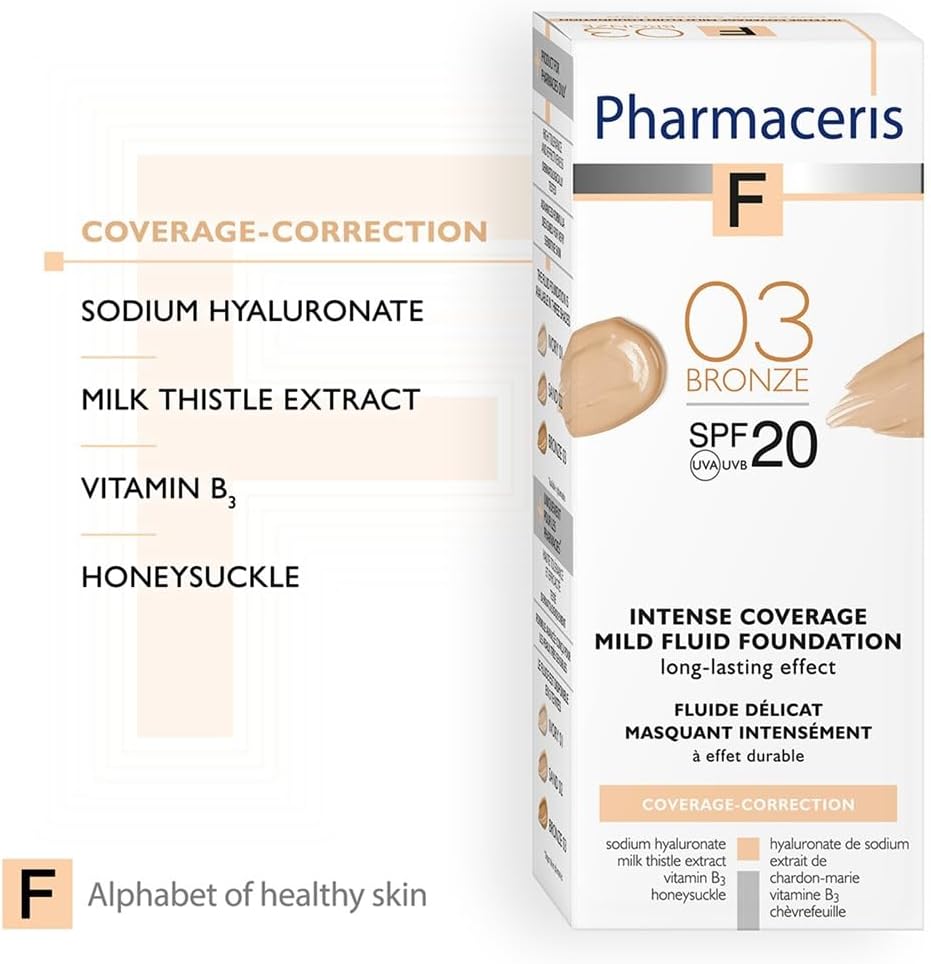 Pharmaceris Intense Coverage SPF20 Mild Fluid Foundation - Bronze 03, 30ml - Image 4