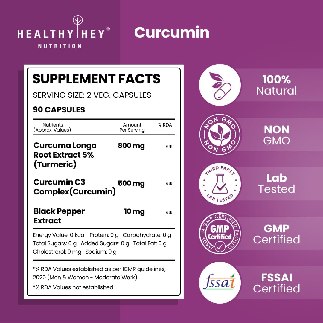HealthyHey Curcumin with Bioperine - Organic Turmeric, 1310mg, 90 Veg Capsules - Image 2