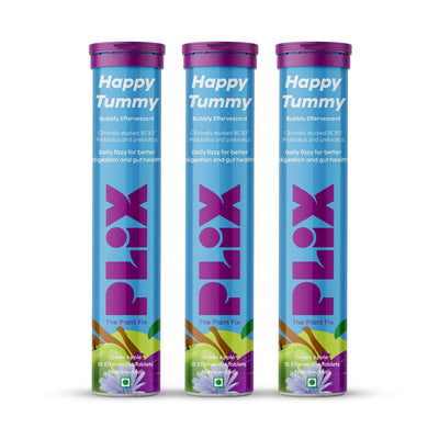 PLIX  THE PLANT FIX Happy Tummy Pre+Probiotic 15 Effervescent Tablets Pack of 3 (Green Apple)