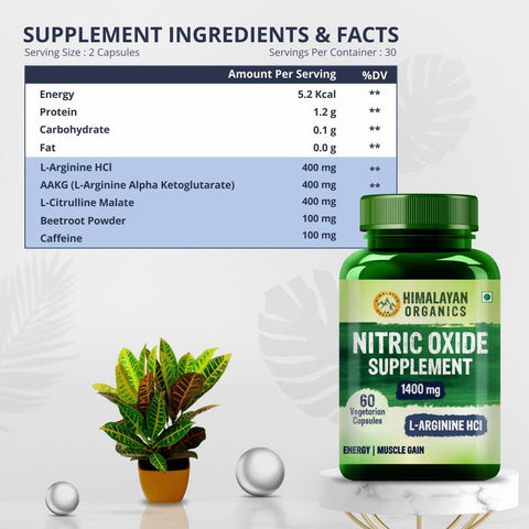 Himalayan Organics Nitric Oxide Supplement 1400mg 60 Tablets