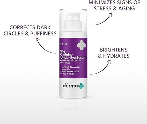 Dark Circle Treatment- Pilgrim Korean Retinol Under Eye Cream and THE DERMA CO 5% Caffeine serum 15 ml Combo