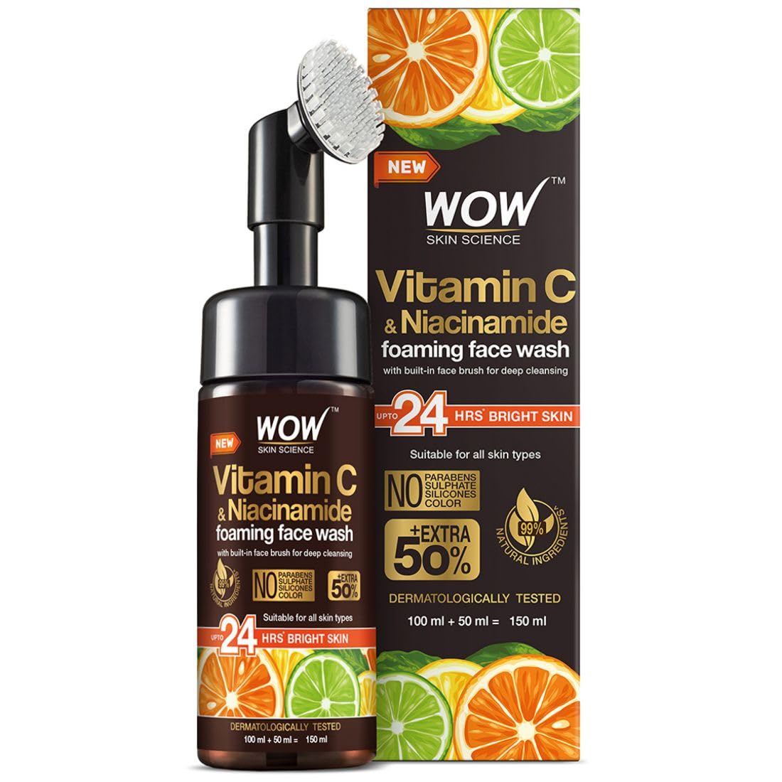 Wow Skin Science Vitamin C Foaming Face wash with Brush 150ml