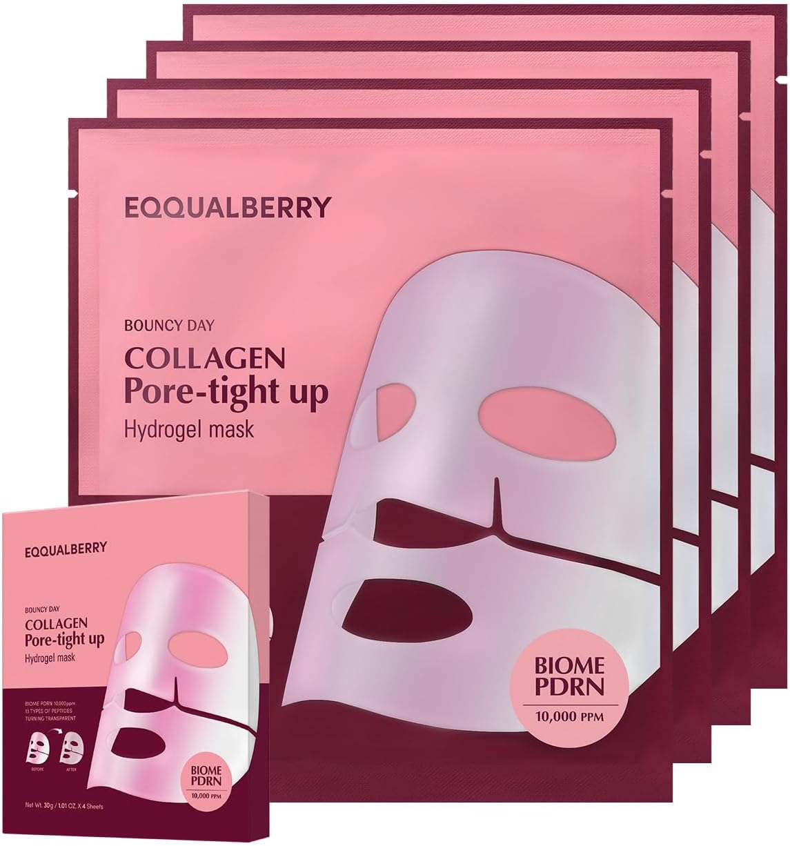 Eqqualberry Collagen Pore-Tight Up Hydrogel Mask - 4 Sheets, 30g Each