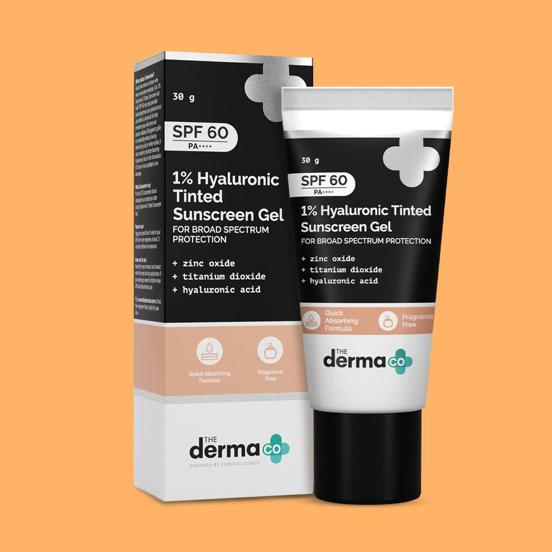 The Derma Co Hyaluronic Tinted Sunscreen Gel SPF 60 - 1% Hyaluronic Acid, 30g - Image 2