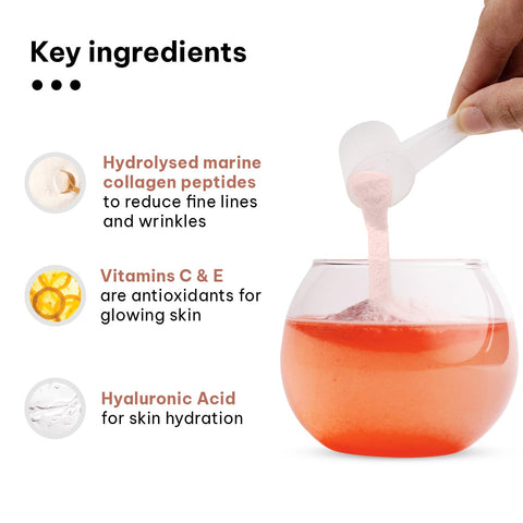 HK Vitals Skin Radiance Marine Collagen Supplement Powder (Orange, 100G) | Collagen Peptides With Vitamin C, E
