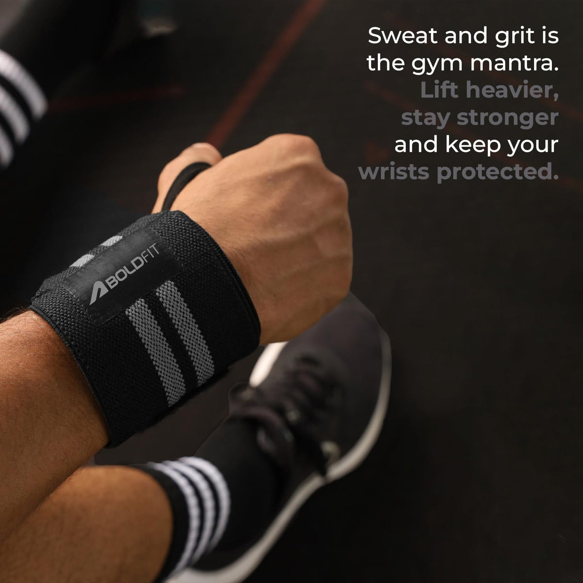 Boldfit Wrist Band Support Grey Black with 2 Stripes - Image 5