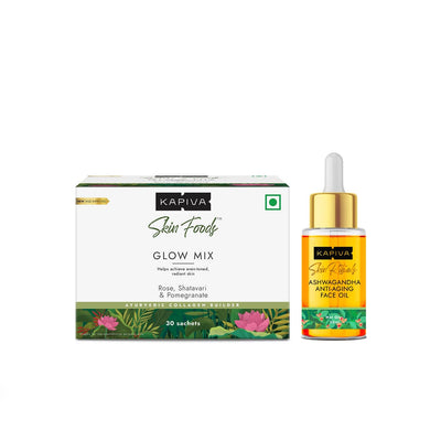 Kapiva Ashwagandha Anti Aging Face Oil 30 Ml+ Kapiva Skin Foods Glow Powder 108 Gram