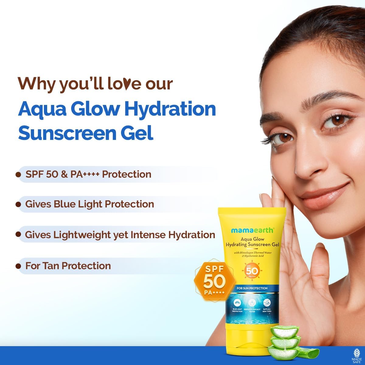 Mamaearth Aqua Glow Hydrating Sunscreen Gel - SPF 50 PA++++ with Himalayan Thermal Water & Hyaluronic Acid - 50 ml - Image 5