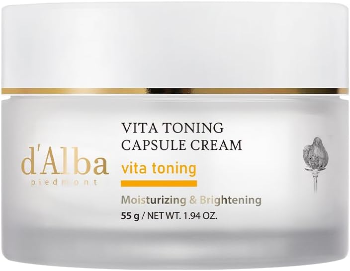 d'Alba Vita Toning Capsule Cream Brightening & Instant Radiance Cream, Enriched with Vitamin C, Glutathione, and Italian White Truffle for Dull Skin, Dark Spots & Signs of Aging, Vegan Formula 55g