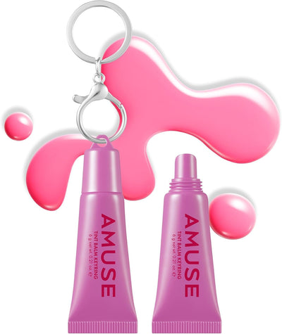 AMUSE Care Tint Lip Balm Keyring (02 HAPPY GIRL) | Hydrating Lip Balm + Keyring, Rice Extract & Multi-Peptide Complex, Korean Vegan Makeup | 0.21 oz