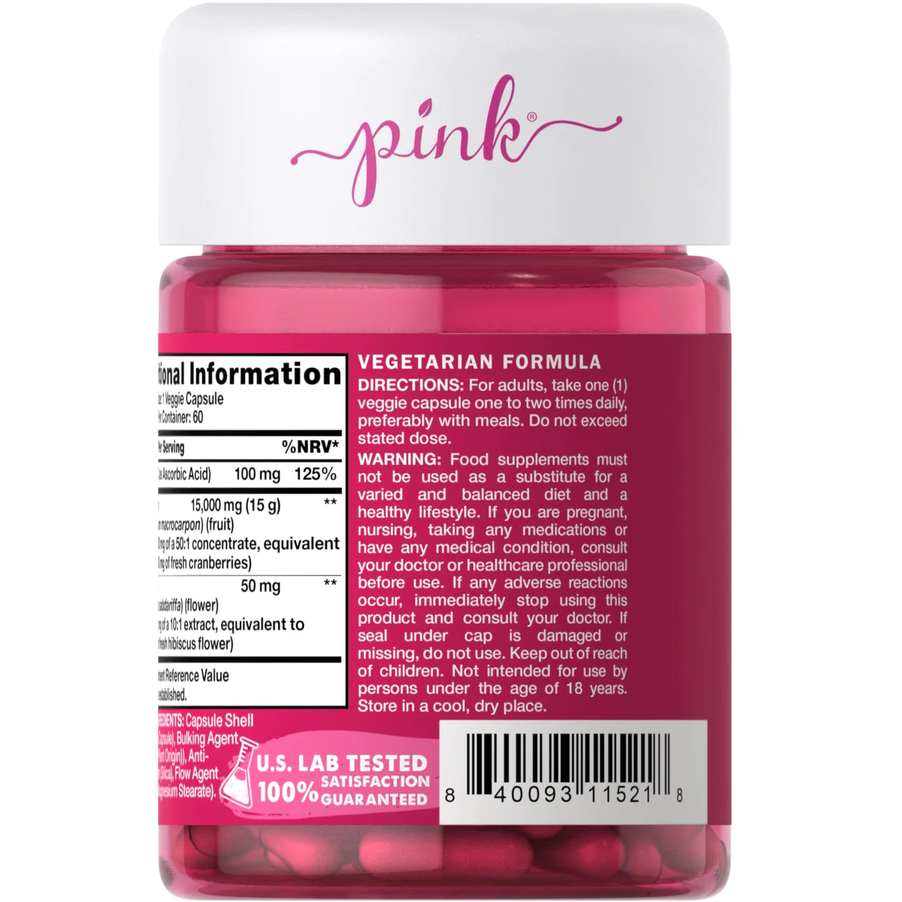 PINK EXTRA STRENGTH CRANBERRY 30,000 MG** + VITAMIN C 60 CAPSULES