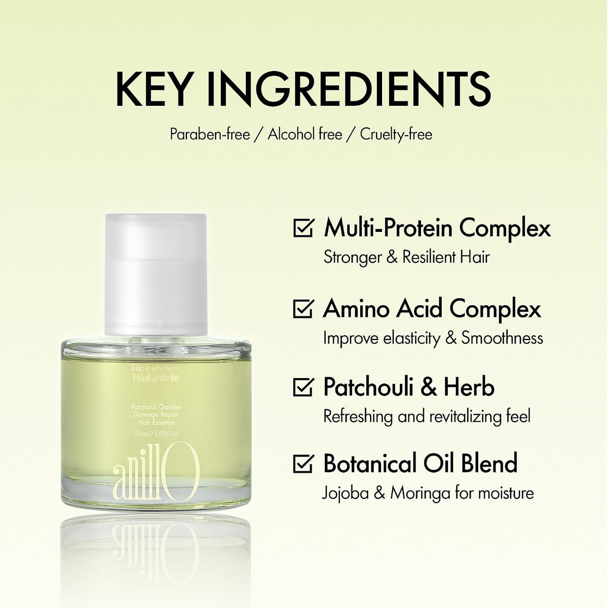 Anillo Patchouli Garden Damage Repair Hair Essence – Korean Hair Essence Oil for Damaged Hair w/Patchouli Leaf Water, Protein Complex & Amino Acids – Vegan Leave in Hair Serum (50ml / 1.69 fl. Oz)