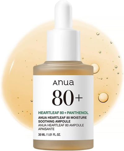 Anua Heartleaf 80 Soothing Ampoule, Hydration Facial Serum for Glass Skin, Panthenol, Hyaluronic Acid, Non-Greasy, Gentle Formula, Lightweight Essence, Vegan, Korean Skin Care, 30ml/1.01 fl.oz