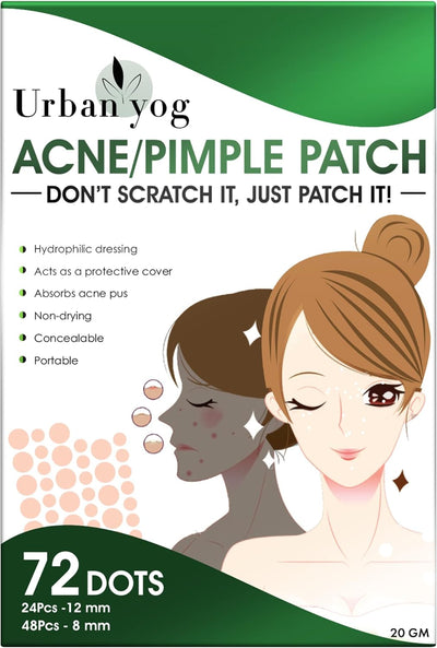 Urban Yog Acne Pimple Patch - Invisible Facial Stickers cover with 100% Hydrocolloid, Pimple Patches for Face (72 Dots)