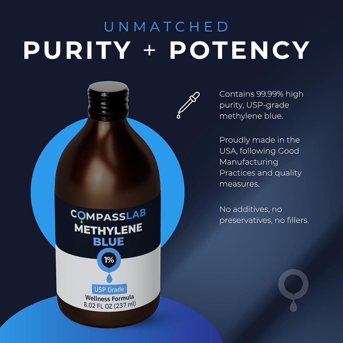 COMPASS LABORATORY Methylene Blue 1% Liquid - USP Grade, 237ml - Image 2