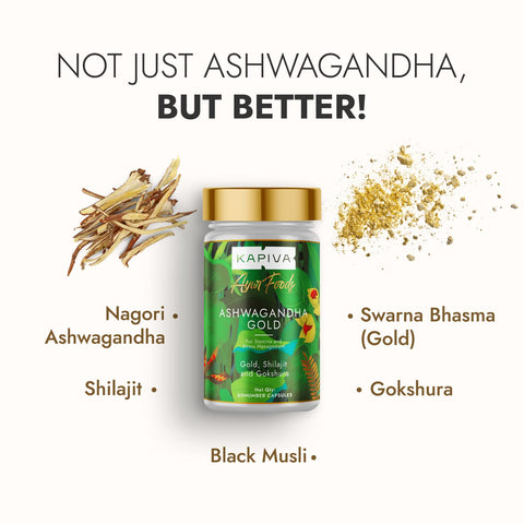 Kapiva Ashwagandha Gold Capsules Ashwagandha With Gold, Shilajit (60 Capsules) - National Day Deal