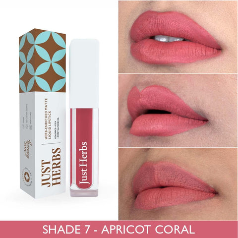 Just Herbs Ayurvedic Creamy Matte Long Lasting Liquid Lipstick - Apricot Coral 2ml 