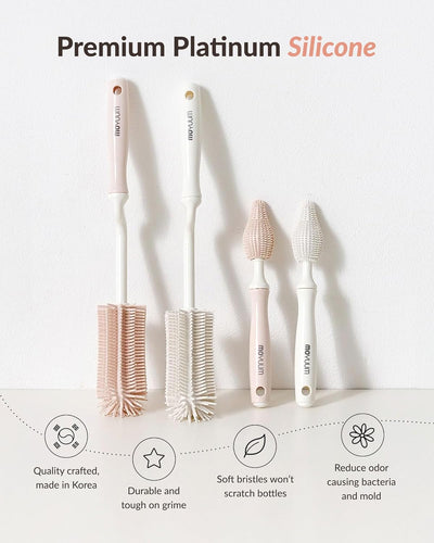 Moyuum Silicone Baby Bottle Cleaning Brush Set - 360° Rotating Handle, Beige - Image 2