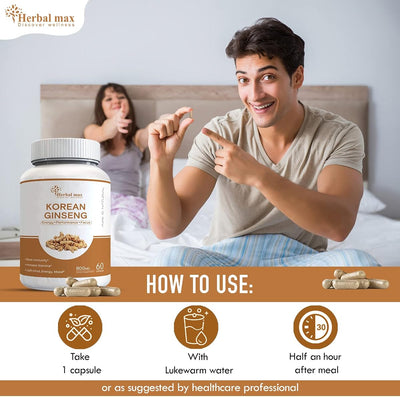 Herbal Max Korean Ginseng Supplement - 800mg - 60 Veg Capsules - Image 4