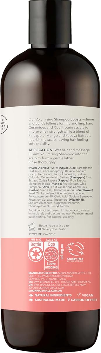 Sukin Volumising Shampoo - Sulphate Free, Strengthens with Rice Protein - 500ml - Image 3