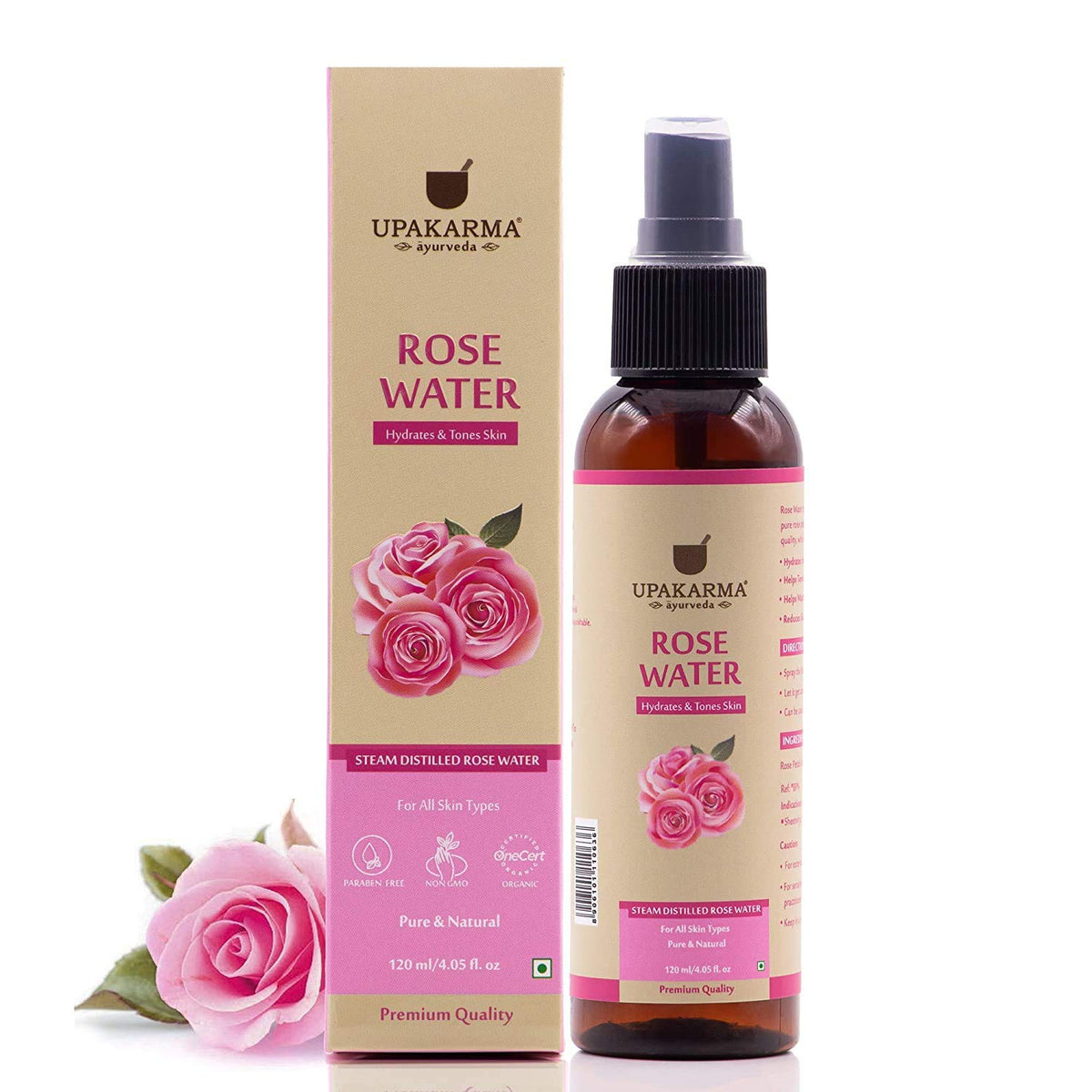 Upakarma Ayurveda Rose Water Spray - Premium, Pure, and Natural Gulab Jal for Face - 120ml