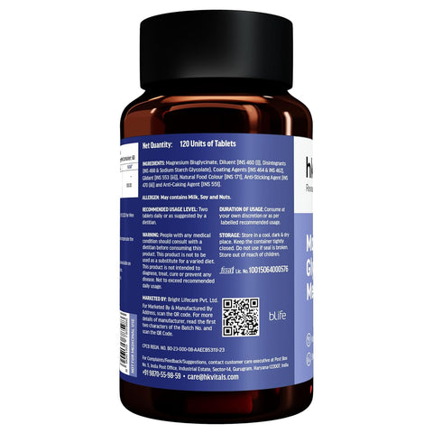 HK Vitals Magnesium Glycinate Men (2000Mg) 120 Tablets | For Better Sleep Quality & Muscle Recovery