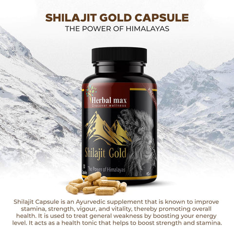 Herbal max Himalayas Shilajit Gold Extract 800 Mg - 30 Capsule For Men & Women (Pack of 3)