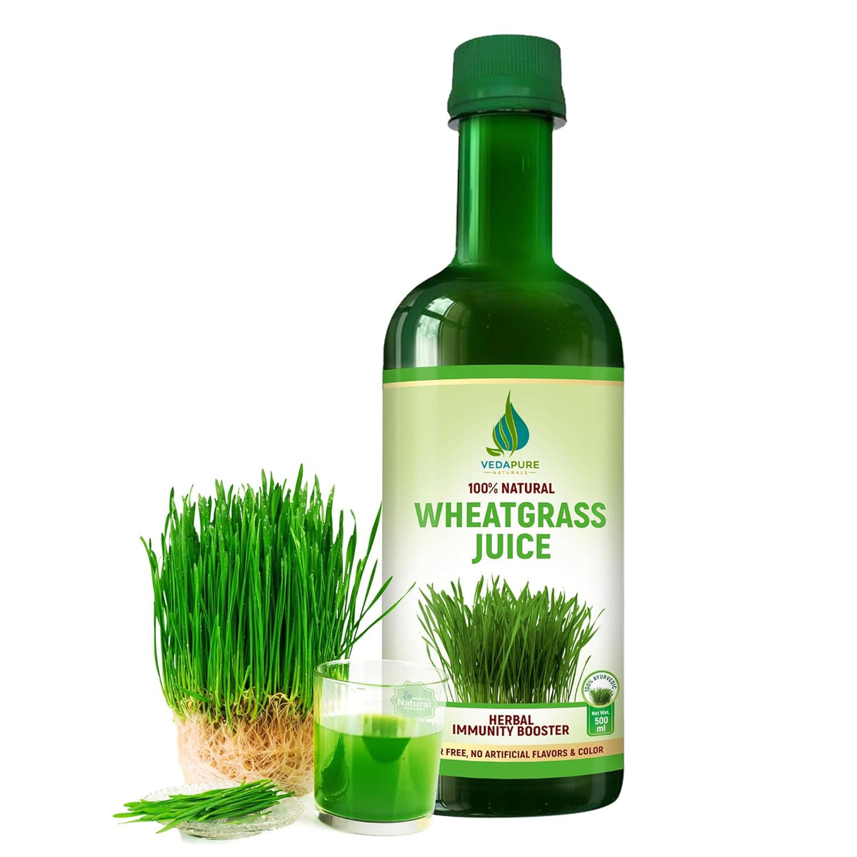 Vedapure Wheat Grass Juice, Herbal & Ayurvedic, 500 ml - Image 2