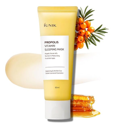 iUNIK Propolis Vitamin Glow Sleeping Mask - Vegan Night Moisturiser Cream, 50ml