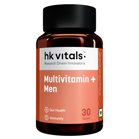HK Vitals Multivitamin Plus Men، 60 قرصًا | فيتامينات متعددة يومية للرجال، لتعزيز الطاقة، والقدرة على التحمل، والمناعة، وصحة الأمعاء، والقلب، والعظام، والعضلات
