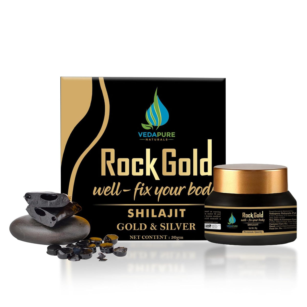 Vedapure ROCK GOLD Pure Ayurvedic Shilajit Resin - 30g