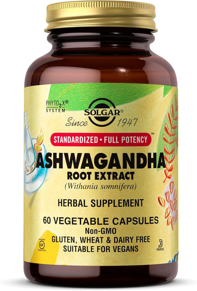 Solgar Standardized Full Potency Ashwagandha Root Extract Vegetable Capsules, 60 Count