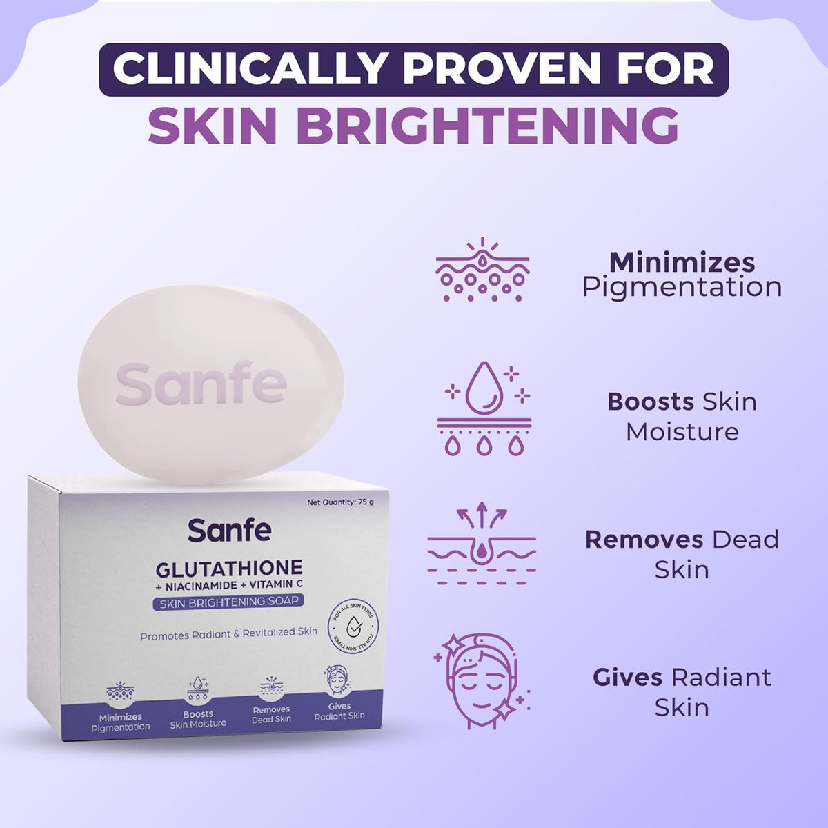 Sanfe Brightening Soap with Glutathione, Niacinamide & Vitamin C - 75g - Image 3