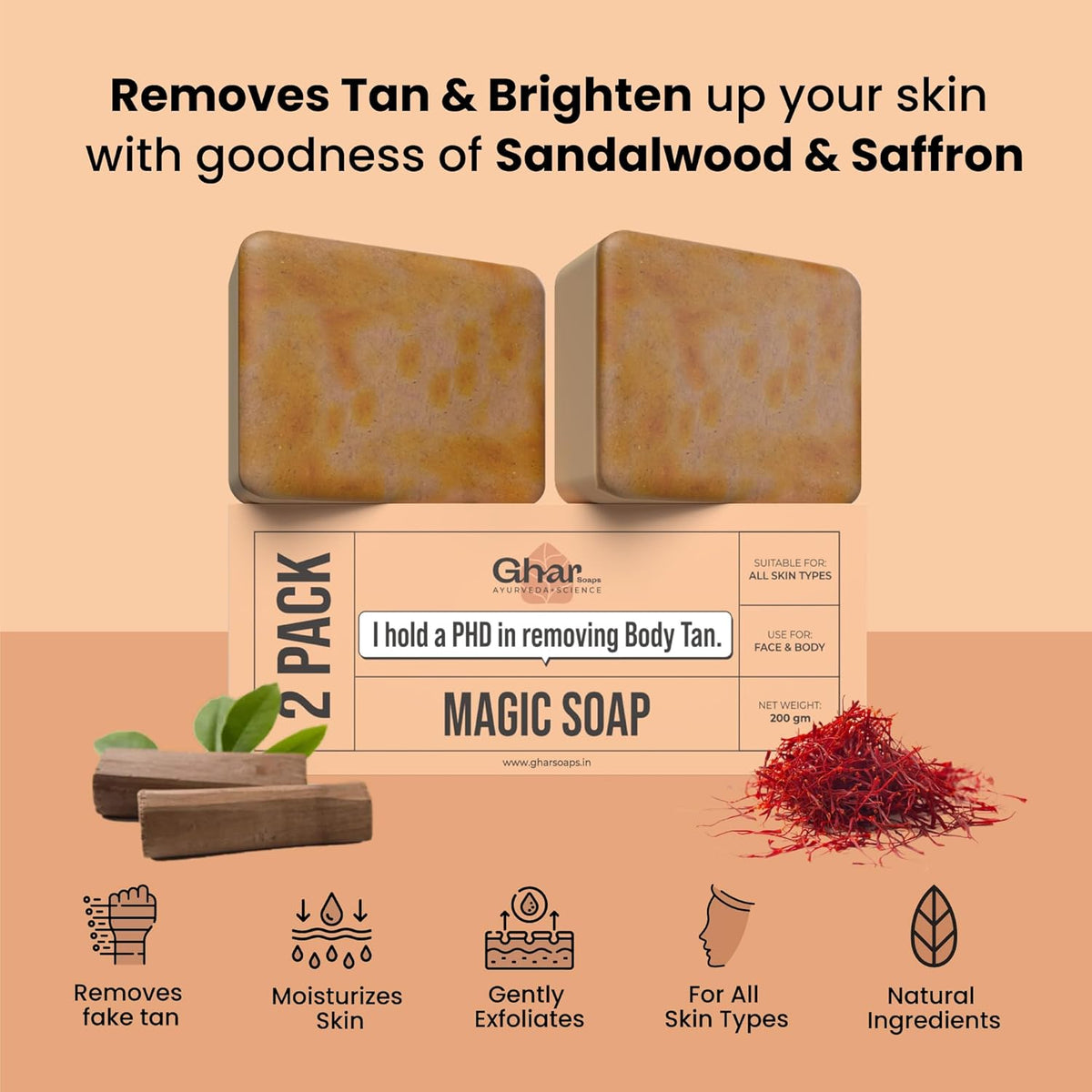 GHAR Magic Soap Sandal Wood - Body Care, 100g - Image 3