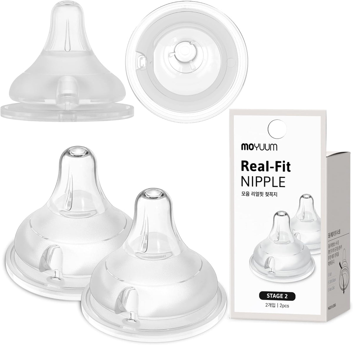 Moyuum Real-Fit Baby Bottle Nipple - Soft Anti-Colic, 2 Pack