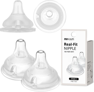 Moyuum Real-Fit Baby Bottle Nipple - Soft Anti-Colic, 2 Pack