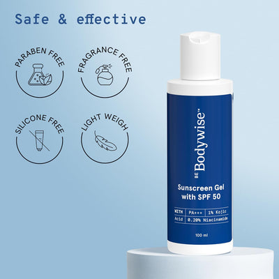 Be Bodywise SPF 50 PA+++ Sunscreen Ultra Light Gel with Kojic Acid & Niacinamide, 100ml - Image 6