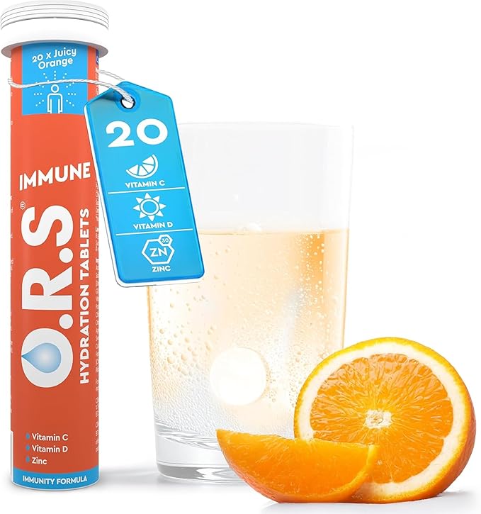 O.R.S Hydration + Immunity, Juicy Orange Electrolyte Tablets with Vitamins C, D, Iron & Zinc - 20 Tablets