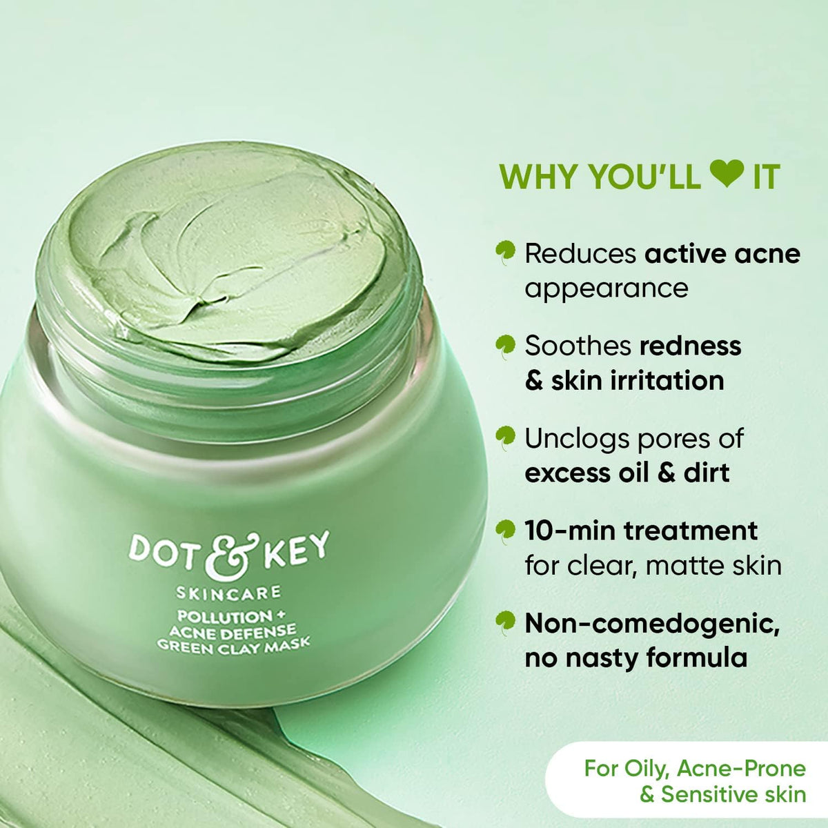 Dot & Key Anti-Acne Salicylic Green Clay Face Mask - 85g - Image 3