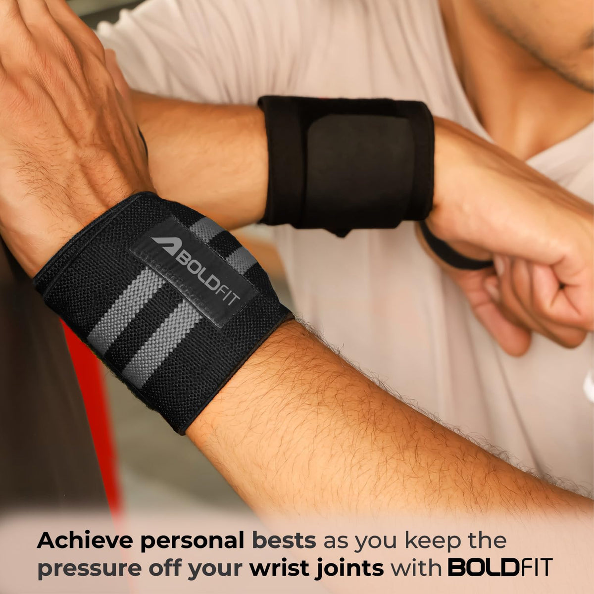 Boldfit Wrist Band Support Grey Black with 2 Stripes - Image 7
