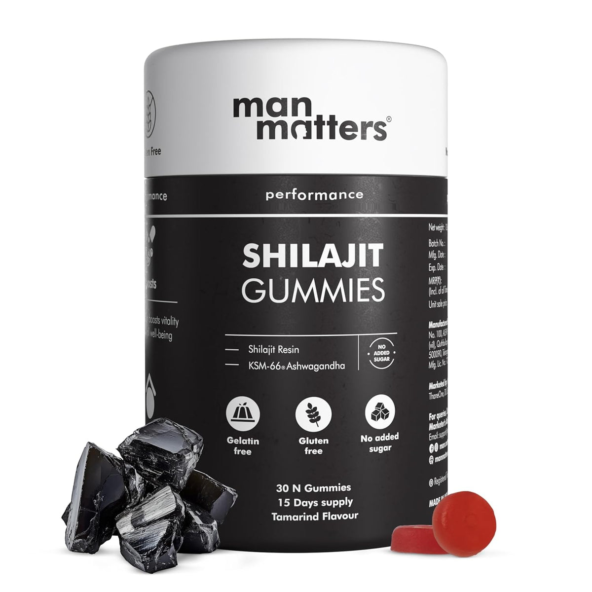 Man Matters Pure Himalayan Shilajit Gummies with KSM 66 Ashwagandha 30 Gummies