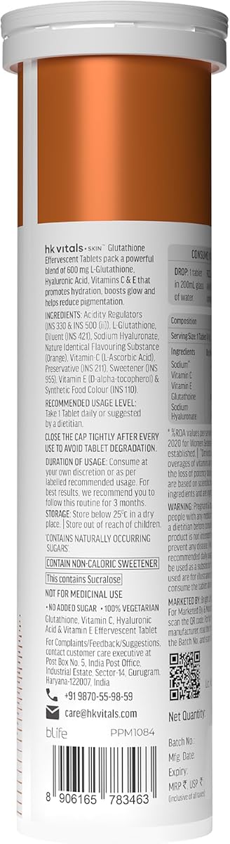 HK Vitals Glutathione Effervescent Tablets - L-Glutathione, Vitamin C & E, 15 Tablets - Image 8