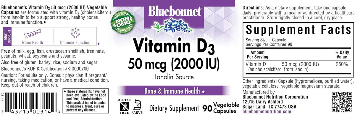 BlueBonnet Vitamin D3 2000 IU Capsules - 90 Count - Image 2