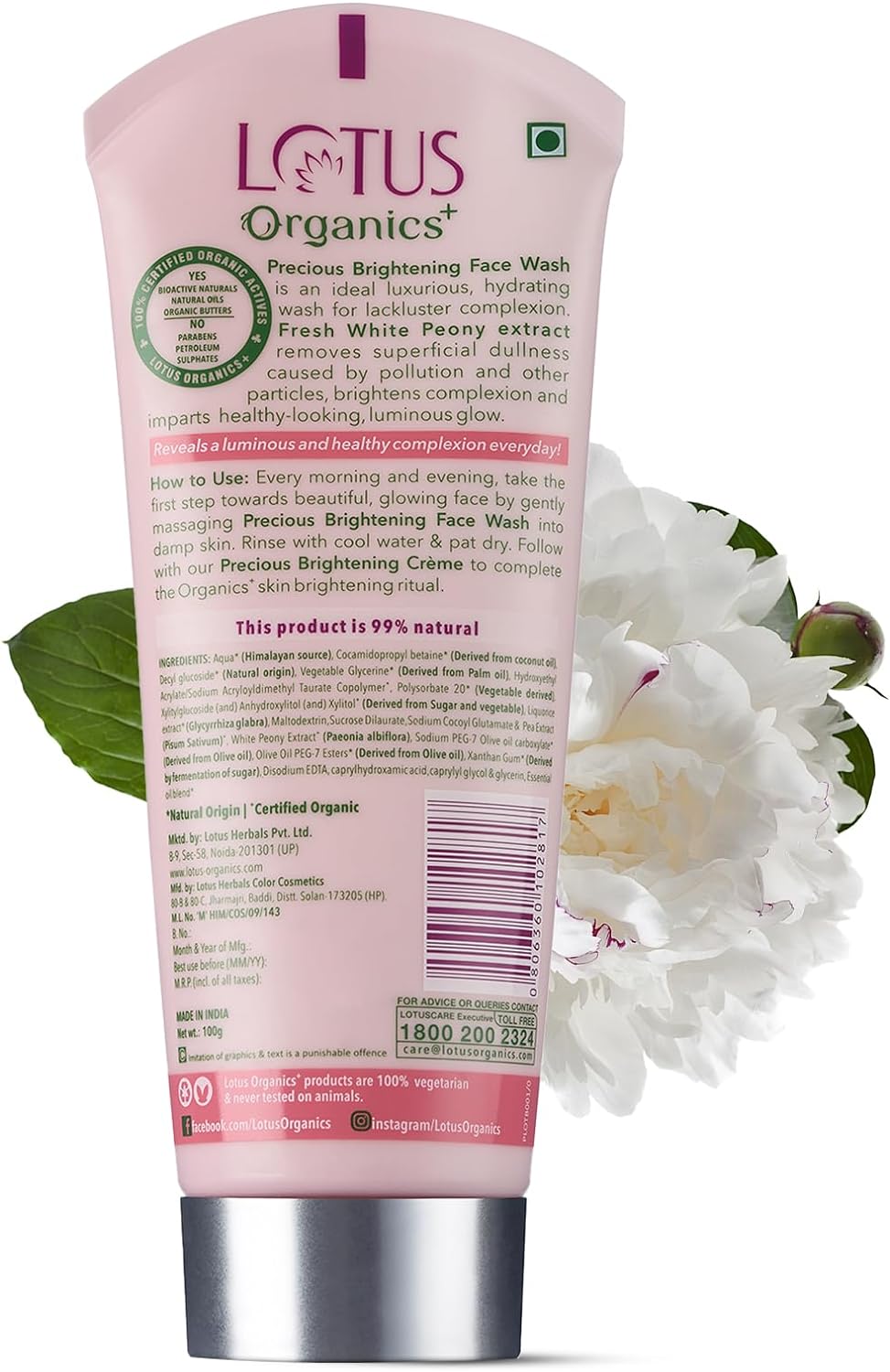 Lotus Organics+ Precious Brightening Face Wash, 100g - Image 6