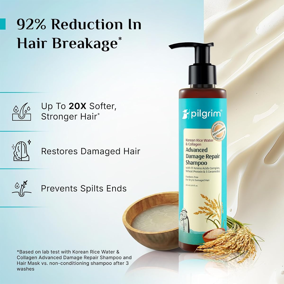 Pilgrim Korean Rice Water & Collagen Damage Repair Shampoo - 200ml - Image 3