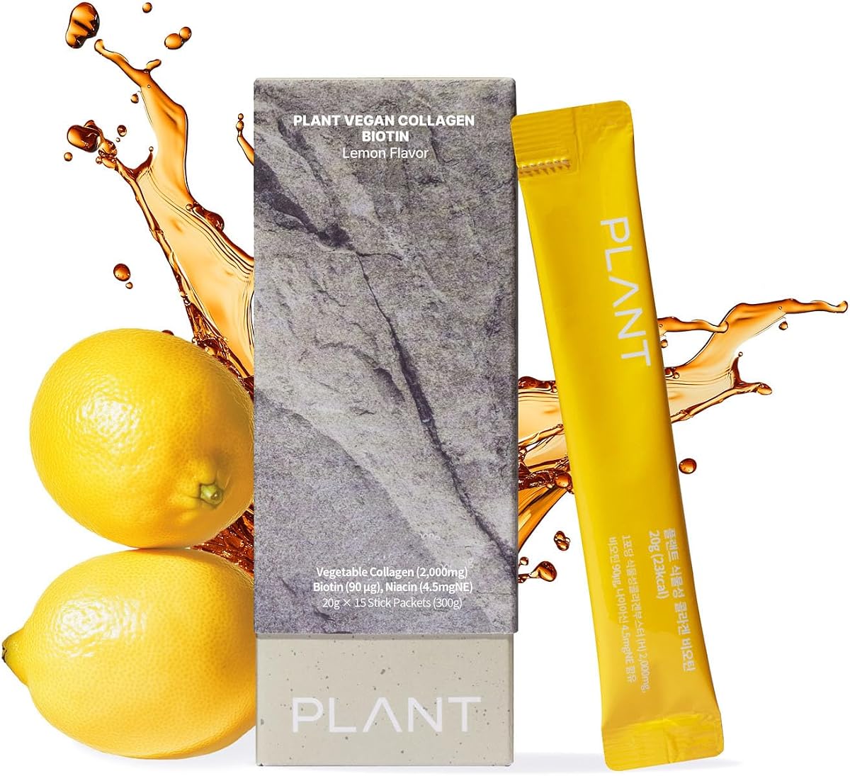 PLANT Vegan Liquid Collagen + Biotin - Lemon Flavour, 15 Sachets