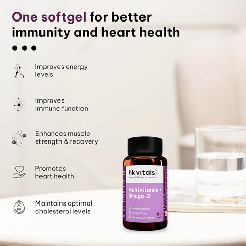 HK Vitals Multivitamin With Omega-3 Supplement (60 Capsules) | For Men And Women | 21 Vitamins & Minerals | 180Mg Epa & 120Mg Dha